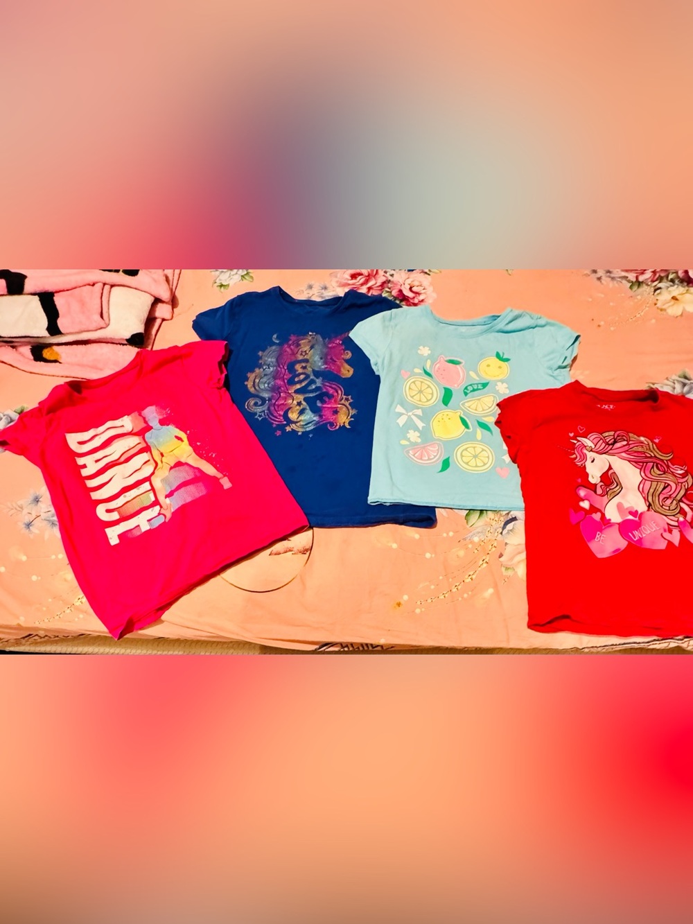 Colorful Girls' Graphic Tee Lot - Pink, Blue, Light Blue, Red